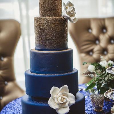 Blue and Glitter Wedding Cake